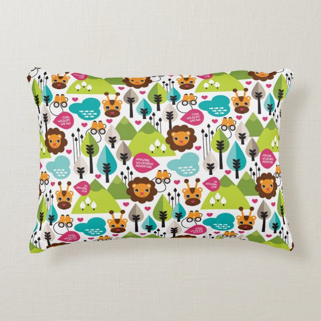 retro kids safari lion wildlife decorative cushion (Front)