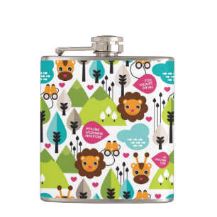 retro kids safari lion wildlife hip flask