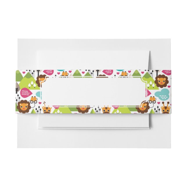 retro kids safari lion wildlife invitation belly band (Front Example)