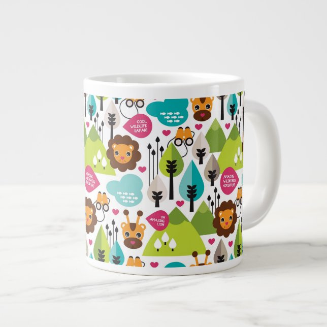 retro kids safari lion wildlife large coffee mug (Front Right)