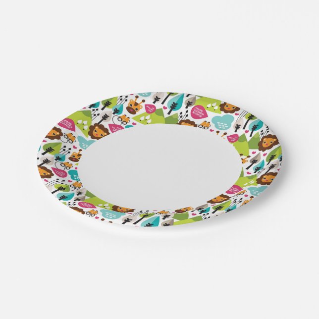 retro kids safari lion wildlife paper plate (Angled)