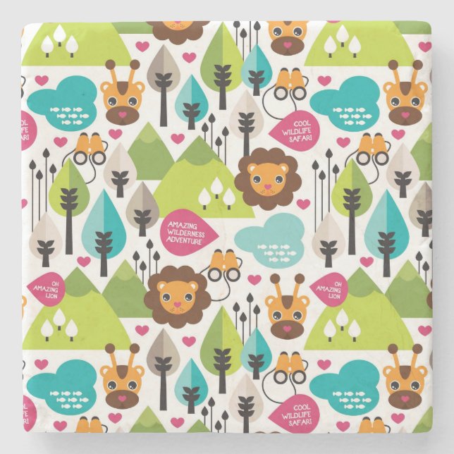 retro kids safari lion wildlife stone coaster (Front)