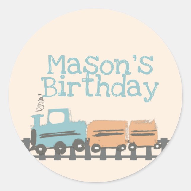 Retro Kids Train 1st Birthday Party Classic Round Sticker (Front)