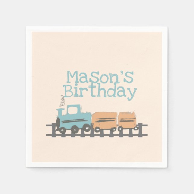 Retro Kids Train 1st Birthday Party   Napkin (Front)