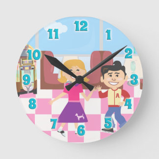 Retro Kids Vintage Cartoon Art Diner Party Toon Round Clock