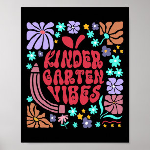 Retro Kindergarten Vibes Teacher Floral Apple Back Poster
