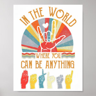 Retro Kindness Autism Awareness Month ASL Vintage Poster