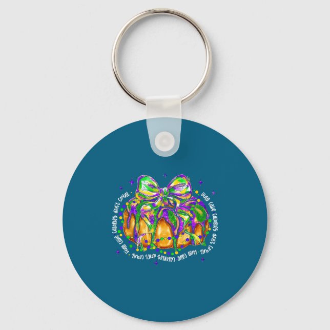 Retro King Cake Coquette Bow Beads Happy Mardi Gra Key Ring (Front)