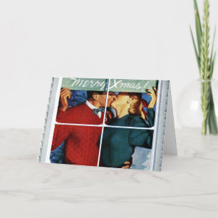 Retro Kissing Christmas Couple Card