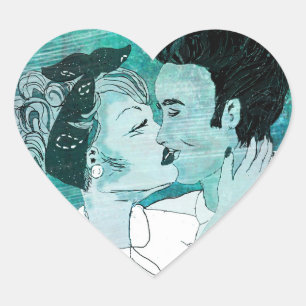 Retro Kissing Couple Heart Sticker