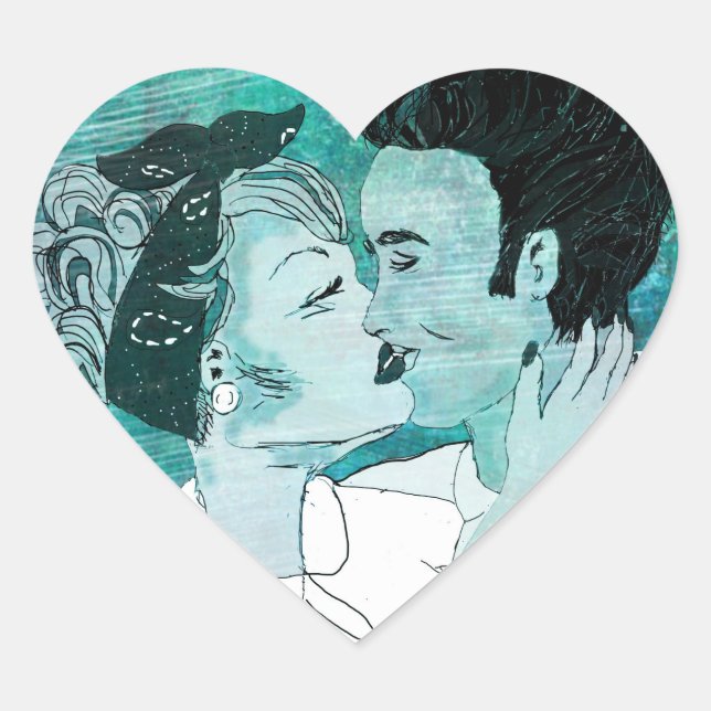 Retro Kissing Couple Heart Sticker (Front)