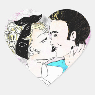 Retro Kissing Couple Heart Sticker