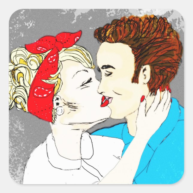 Retro Kissing Couple Square Sticker (Front)