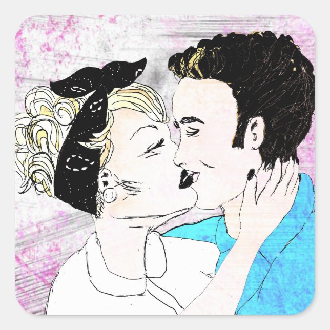 Retro Kissing Couple Square Sticker (Front)
