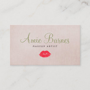 Retro Kissing Lips Makeup Artist Beige Linen Look Business Card