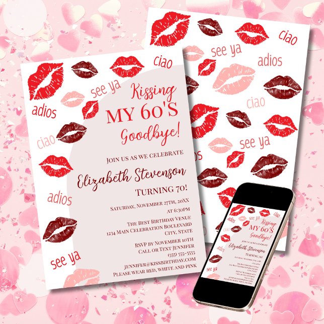 Retro Kissing My 60's Goodbye 70th Birthday Party Invitation (Creator Uploaded)