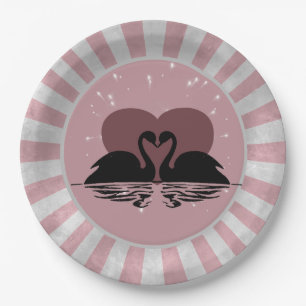 Retro Kissing Swans Paper Plate