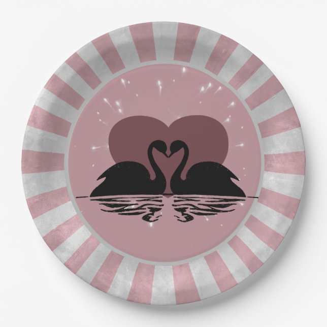 Retro Kissing Swans Paper Plate (Front)