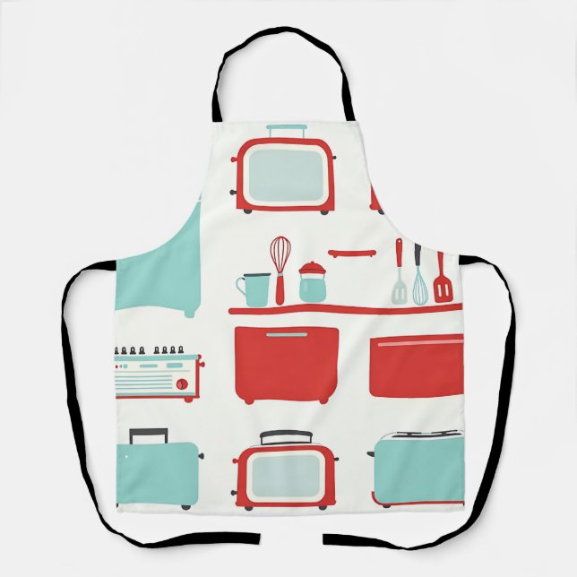 Retro Kitchen Appliances Pattern Apron (Front)