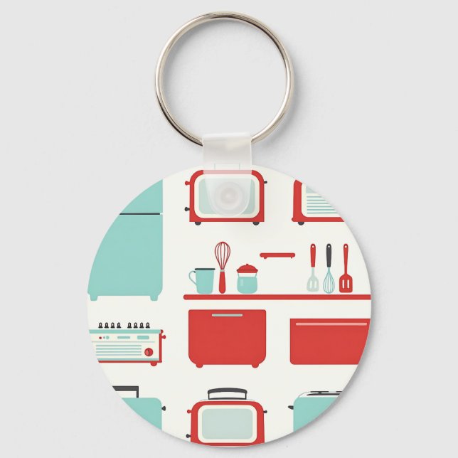 Retro Kitchen Appliances Pattern Key Ring (Front)
