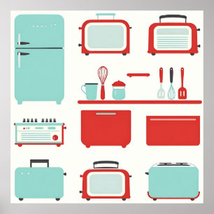 Retro Kitchen Appliances Pattern Poster