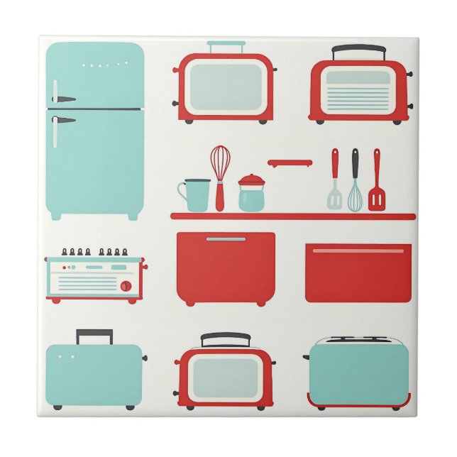 Retro Kitchen Appliances Pattern Tile (Front)