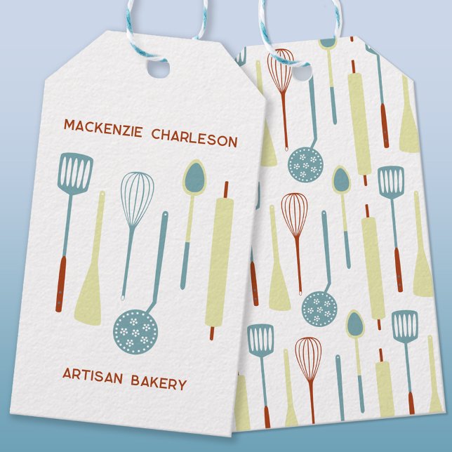 Retro Kitchen Bakery Cafe Catering Tags (Custom retro kitchen utensil design tag for catering business, bakery, cafe and restaurant)