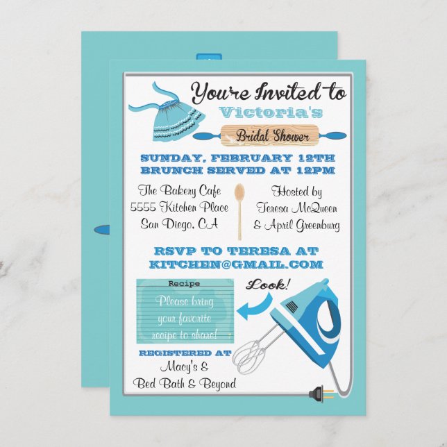 Retro Kitchen Bridal Shower Invitations (Front/Back)