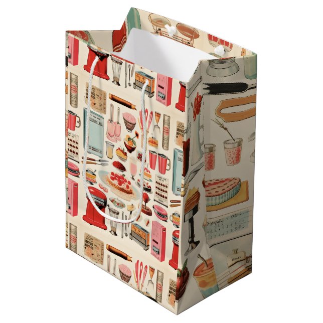Retro Kitchen Cakes and Tools Medium Gift Bag (Front Angled)