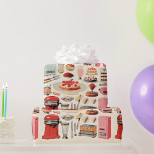 Retro Kitchen Cakes and Tools Wrapping Paper