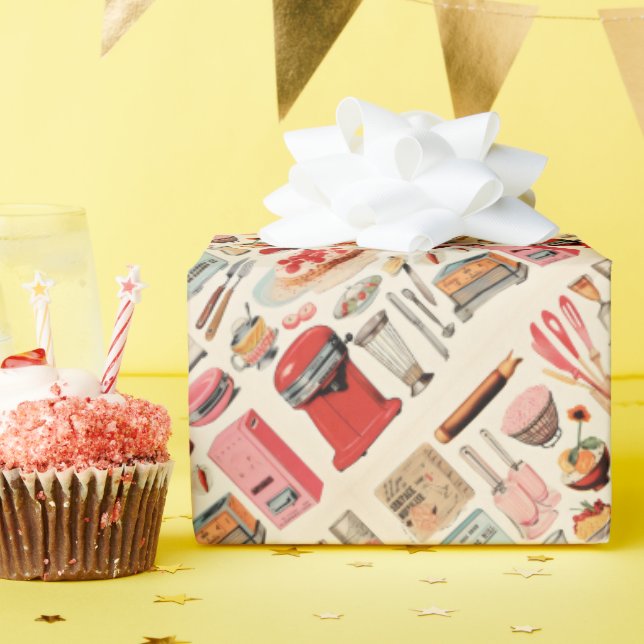 Retro Kitchen Cakes and Tools Wrapping Paper (Birthday Party)