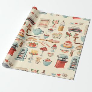 Retro Kitchen Cakes and Tools Wrapping Paper