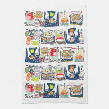 Retro Kitchen Cook Book Illustration Navy Blue