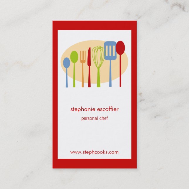 Retro Kitchen Cooking Utensils Chef Business Card (Front)
