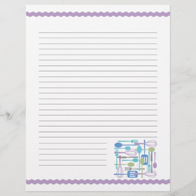 Retro Kitchen Cooking Utensils Recipe Pages (Front)