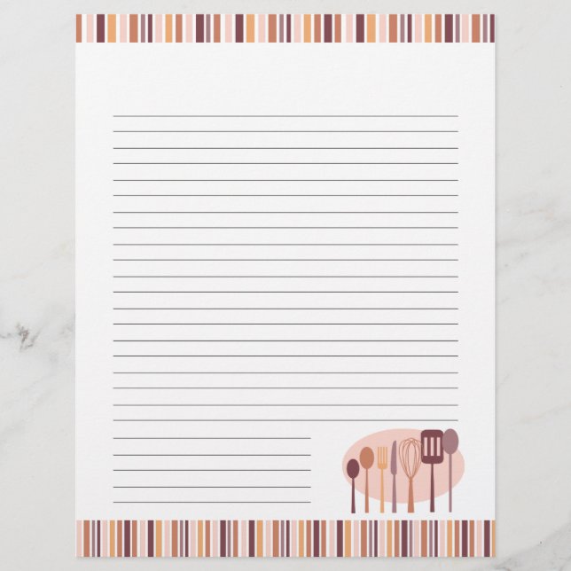 Retro Kitchen Cooking Utensils Recipe Pages (Front)