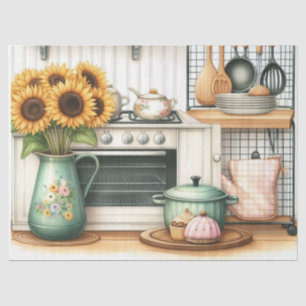 Retro Kitchen Dishes and Sunflowers Craft Tissue Paper