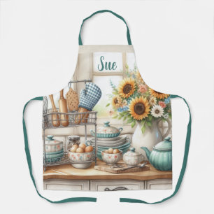 Retro Kitchen Dishes Teapot Personalised  Apron