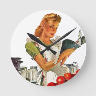 Retro Kitchen Home Canning In Apron Clock Vintage