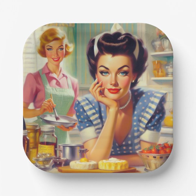 Retro Kitchen Painting Paper Plate (Front)