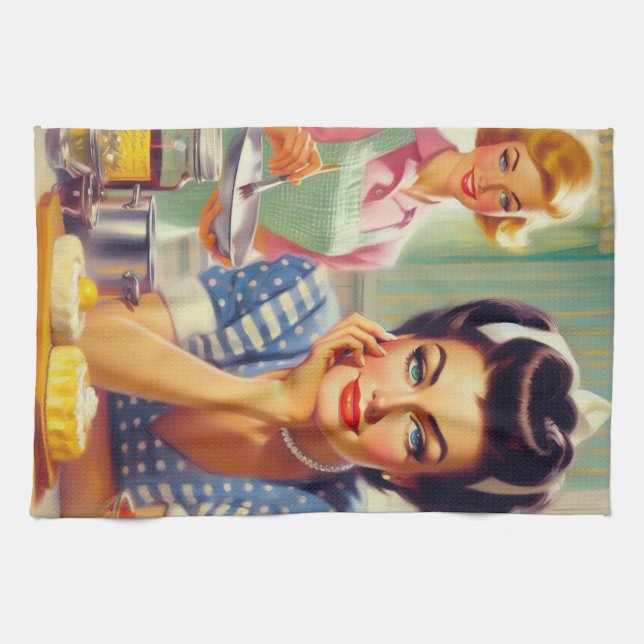 Retro Kitchen Painting Tea Towel (Horizontal)