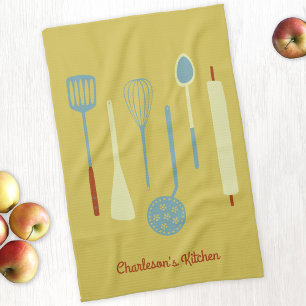 Retro Kitchen Personalised Yellow Tea Towel