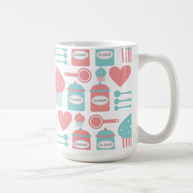 Retro Kitchen Pink & Turquoise & Cupcakes Mug (Right)