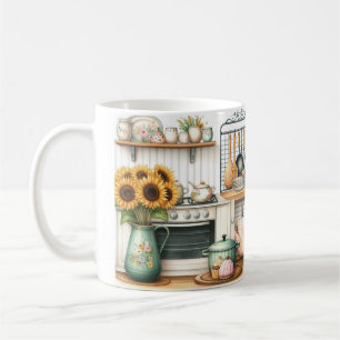 Retro Kitchen Plates and Sunflowers  Coffee Mug