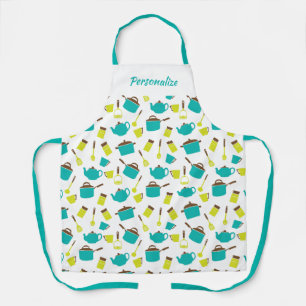 Retro Kitchen Pots Pans Utensils Women's Cooking Apron