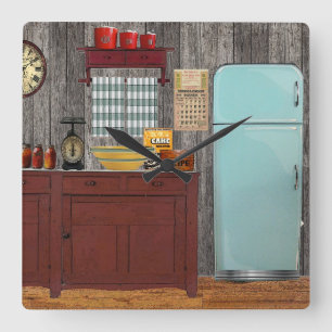 Retro kitchen square wall clock