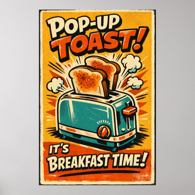 Retro Kitchen Toaster Poster – Pop-Up Toast Breakf (Front)