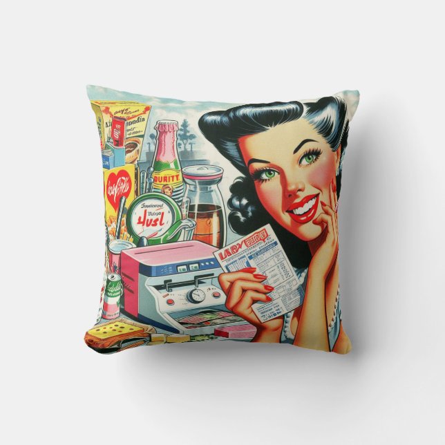 Retro Kitsch Beautiful Vintage Girl Cushion (Front)