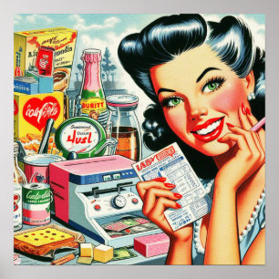 Retro Kitsch Beautiful Vintage Girl Poster