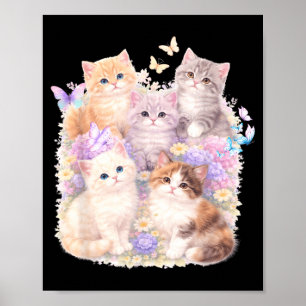 Retro Kitten Vintage Floral Cat Cottagecore Cat Poster